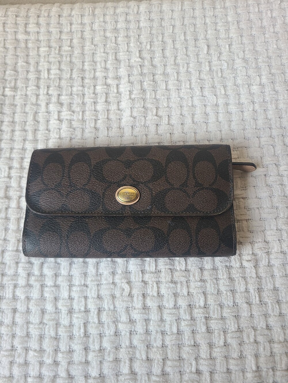 Coach Brown Logo Fold Wallet with Gold-Tone Accent